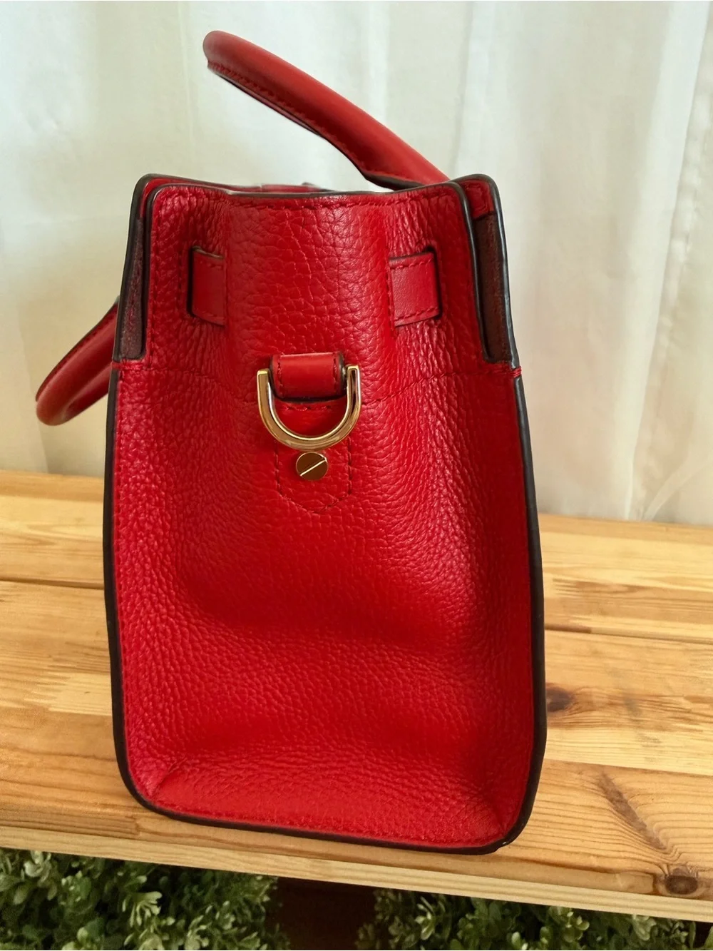 Michael Kors Red Leather Studded Satchel with Padlock Charm